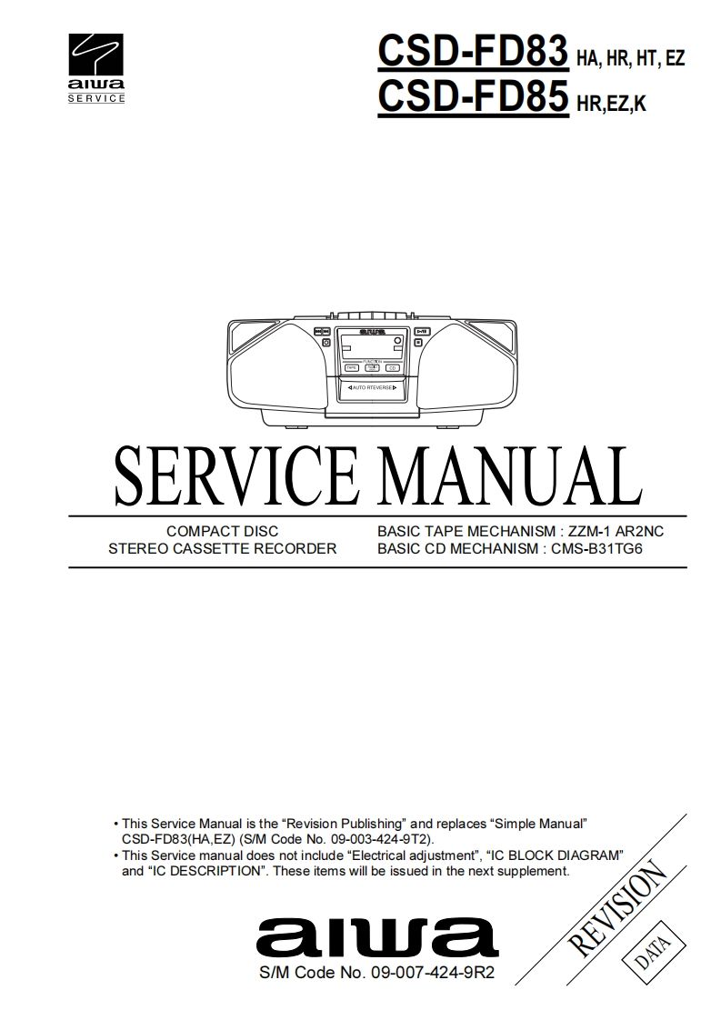 Aiwa-CSDFD85-pr-维修说明书手册含电器原理图