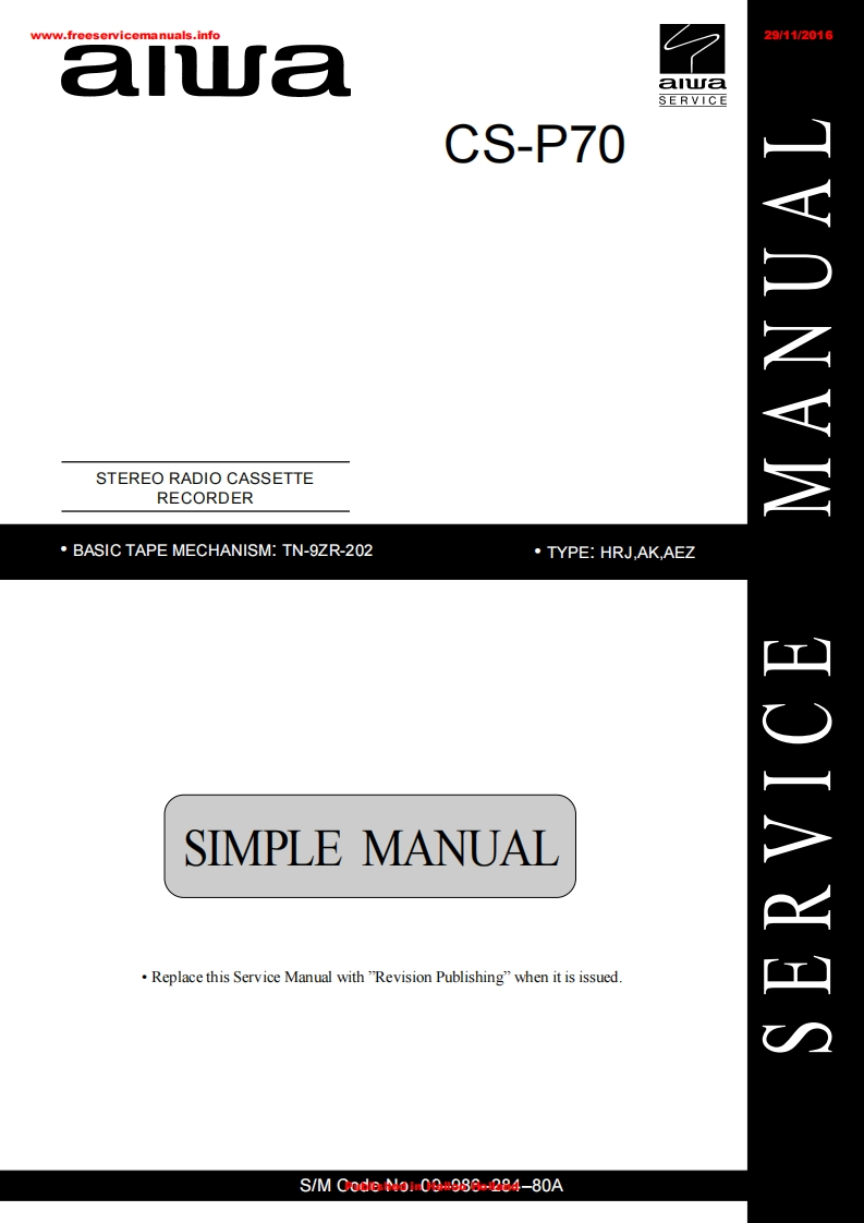 Aiwa-CSP70-pr-s维修说明书手册含电器原理图