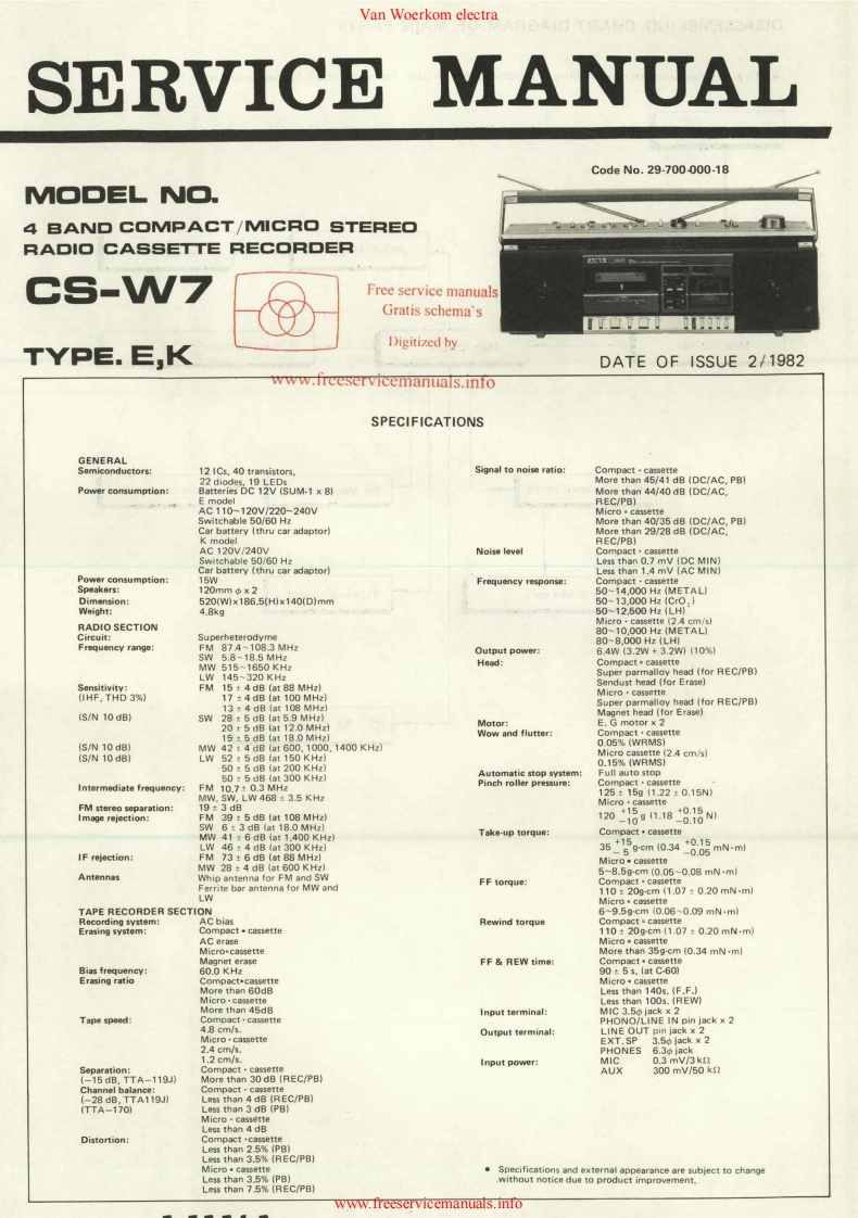 Aiwa-CSW7-pr-维修说明书手册含电器原理图
