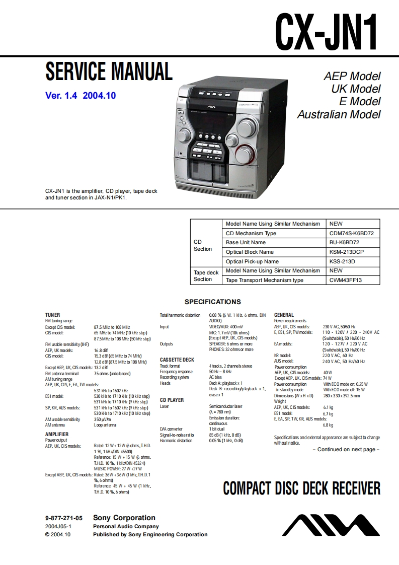 Aiwa-CXJN1-cs-维修说明书手册含电器原理图