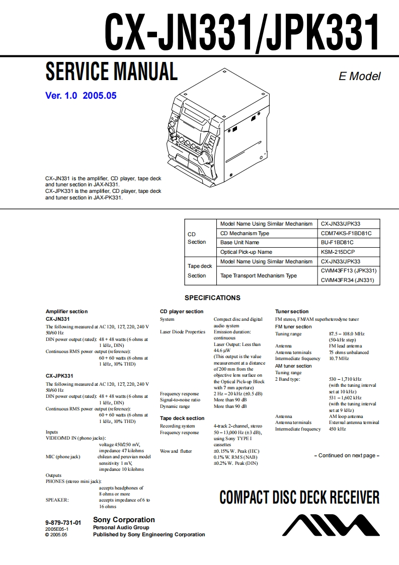 Aiwa-CXJPK331-cs-维修说明书手册含电器原理图
