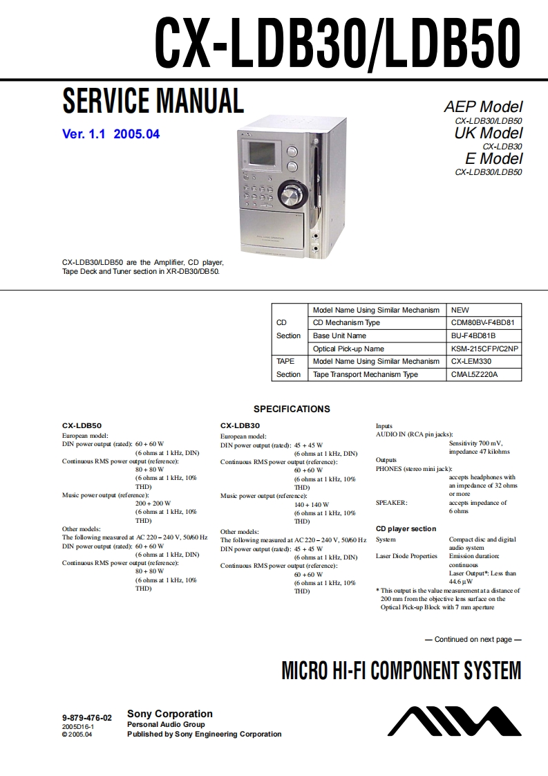 Aiwa-CXLDB50-cs-维修说明书手册含电器原理图