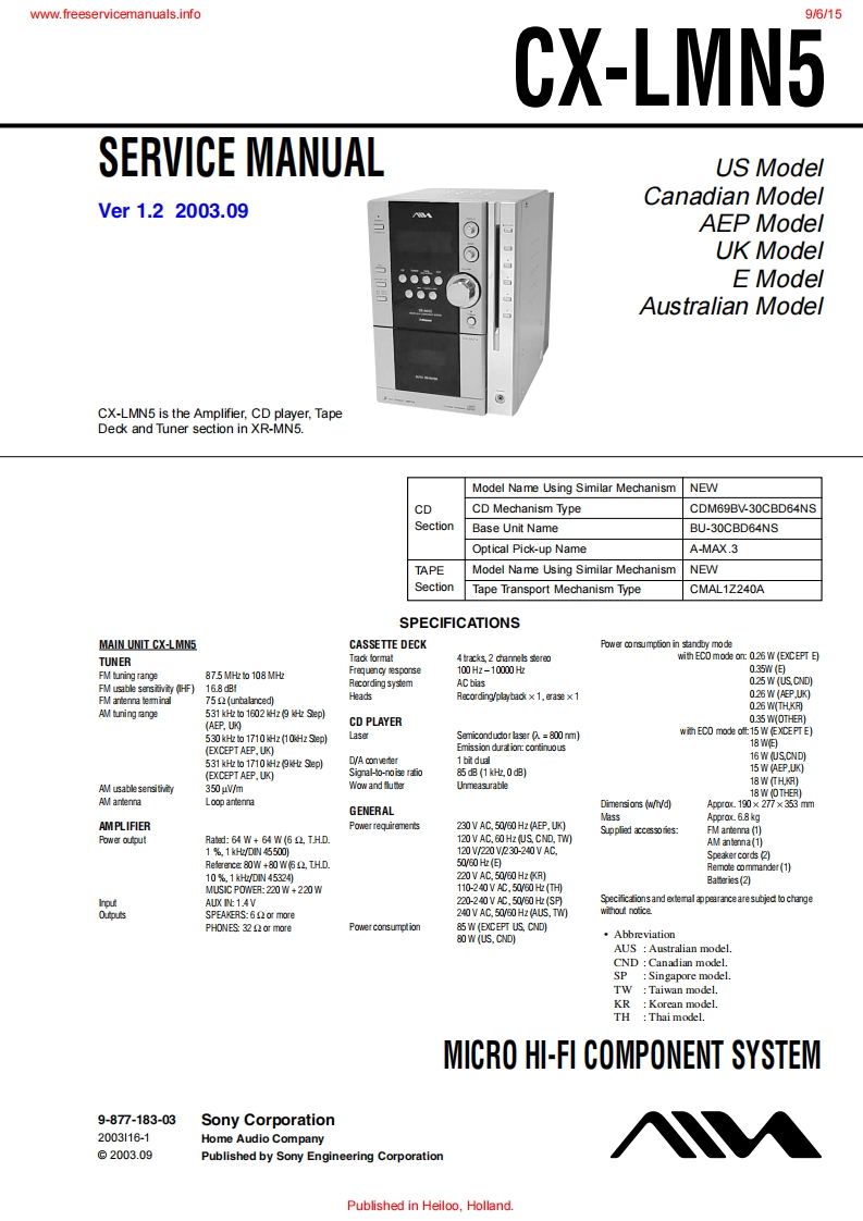 Aiwa-CXLMN5-cs-维修说明书手册含电器原理图
