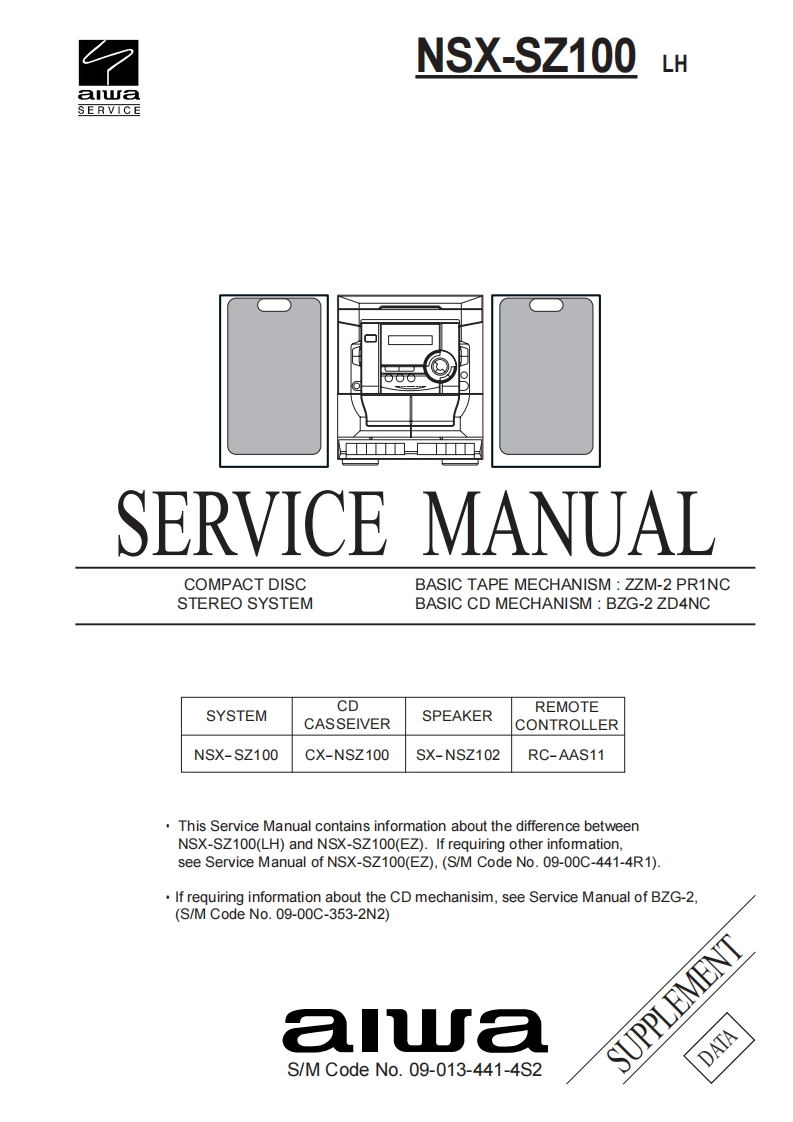 Aiwa-CXNSZ100-cs-维修说明书手册含电器原理图