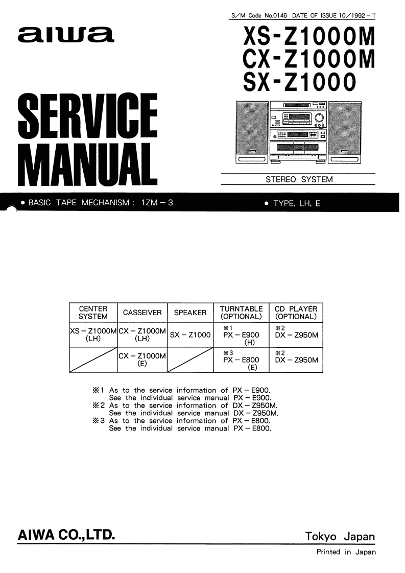 Aiwa-CXZ1000M-cs-维修说明书手册含电器原理图