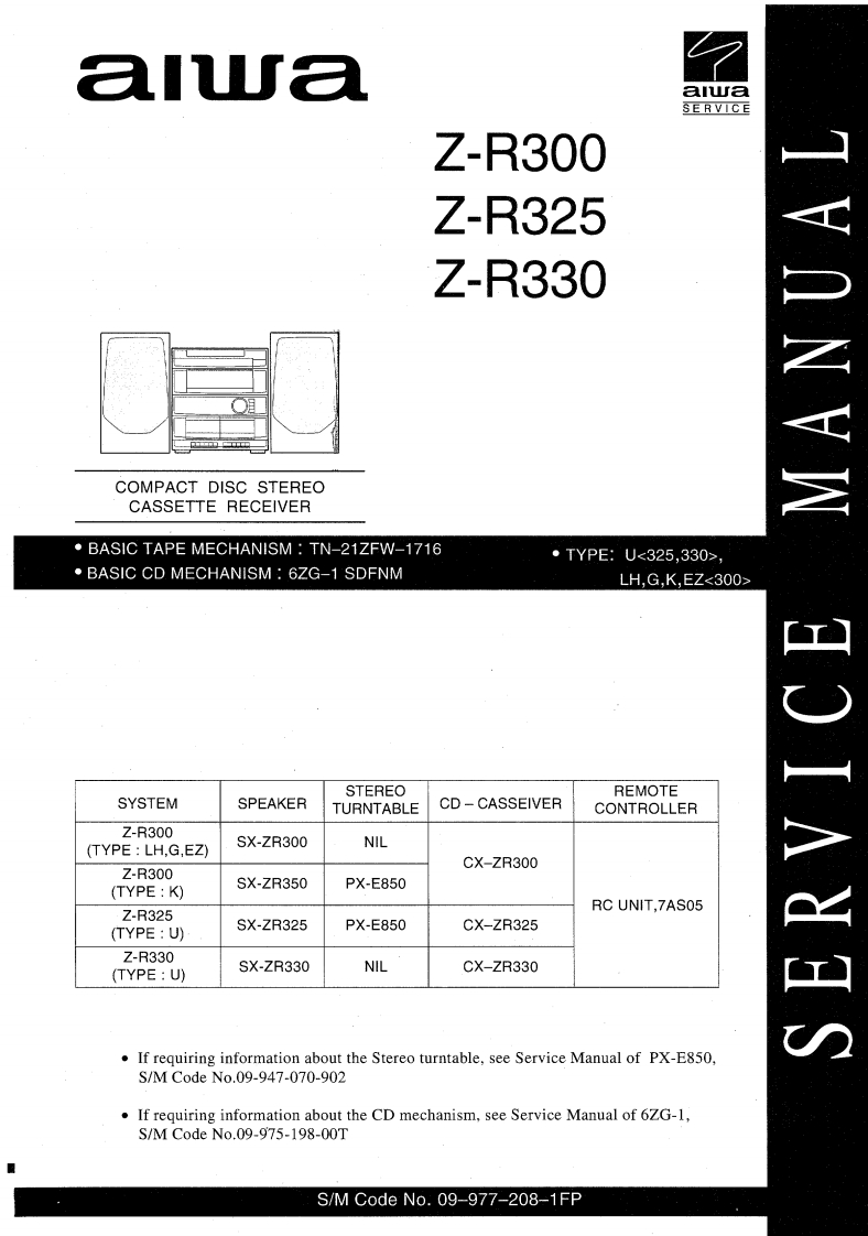 Aiwa-CXZR325-cs-维修说明书手册含电器原理图