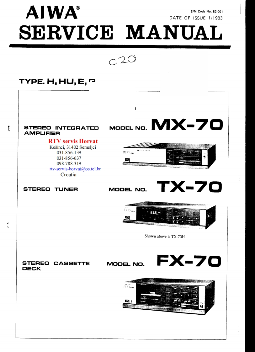 Aiwa-FX70-tape-维修说明书手册含电器原理图