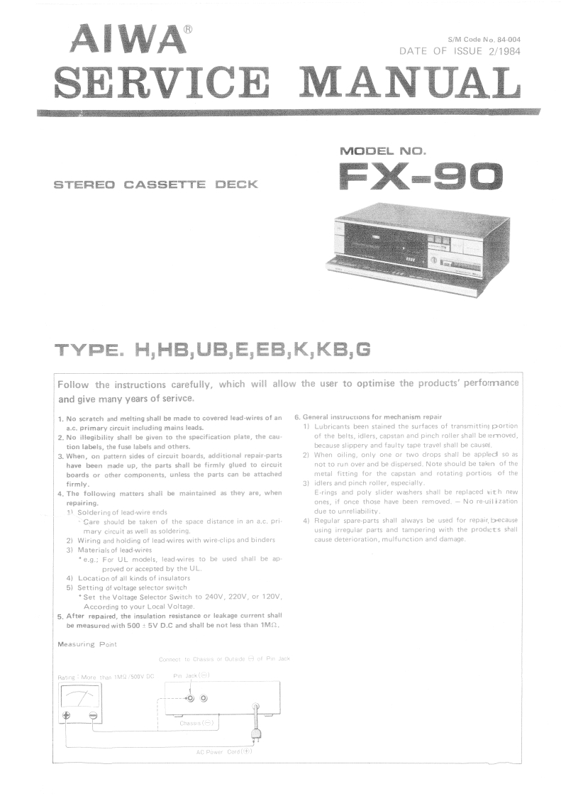 Aiwa-FX90-tape-维修说明书手册含电器原理图