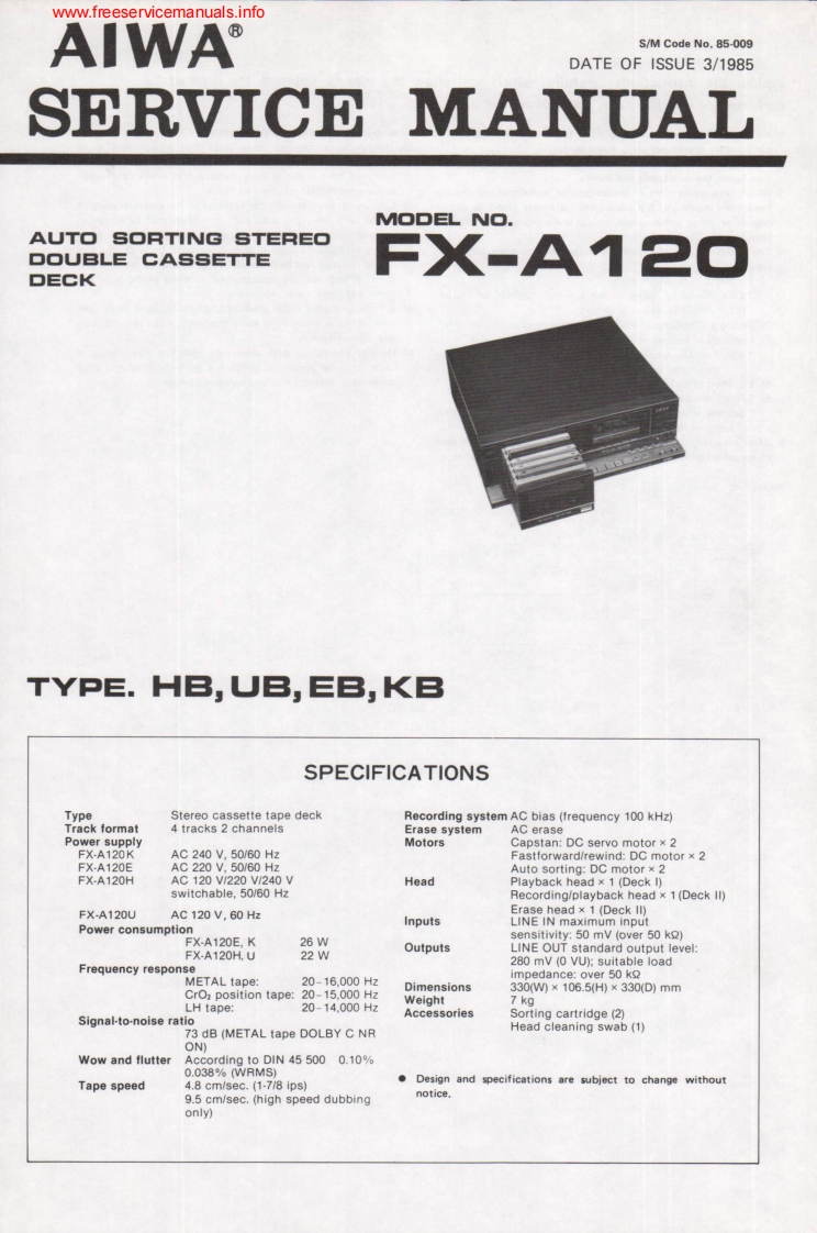 Aiwa-FXA120-tape-维修说明书手册含电器原理图