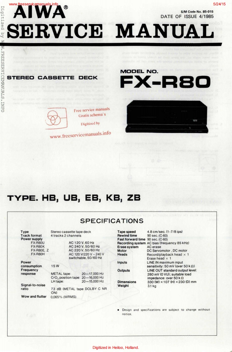 Aiwa-FXR80-tape-维修说明书手册含电器原理图