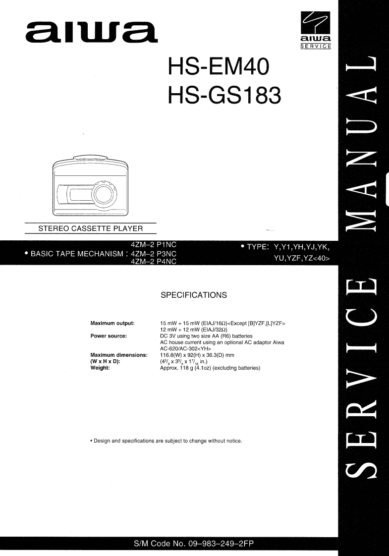 Aiwa-HSEM40-tape-维修说明书手册含电器原理图