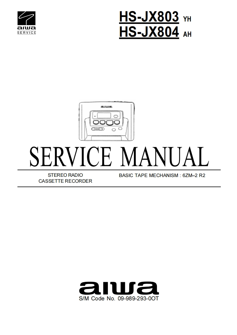 Aiwa-HSJX803-tape-维修说明书手册含电器原理图
