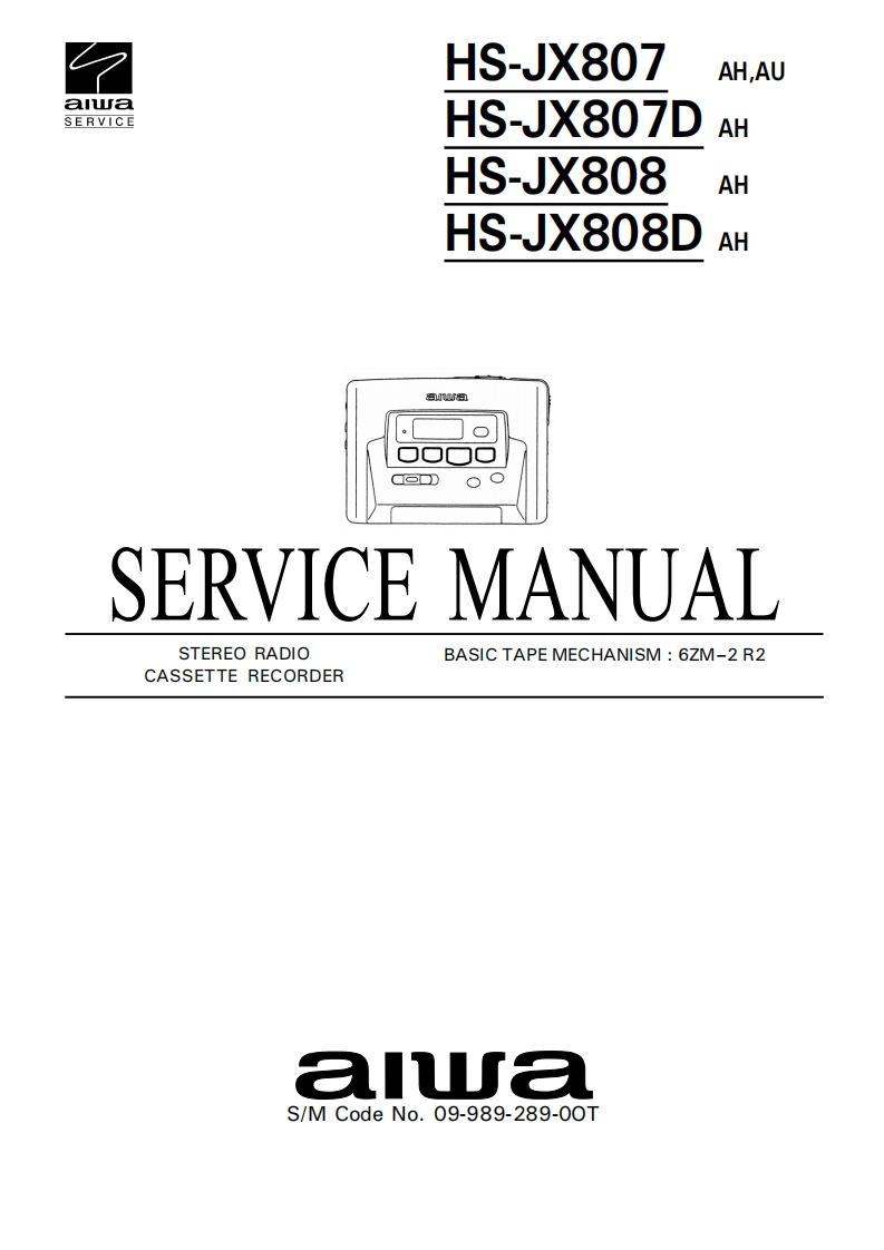 Aiwa-HSJX808-tape-维修说明书手册含电器原理图