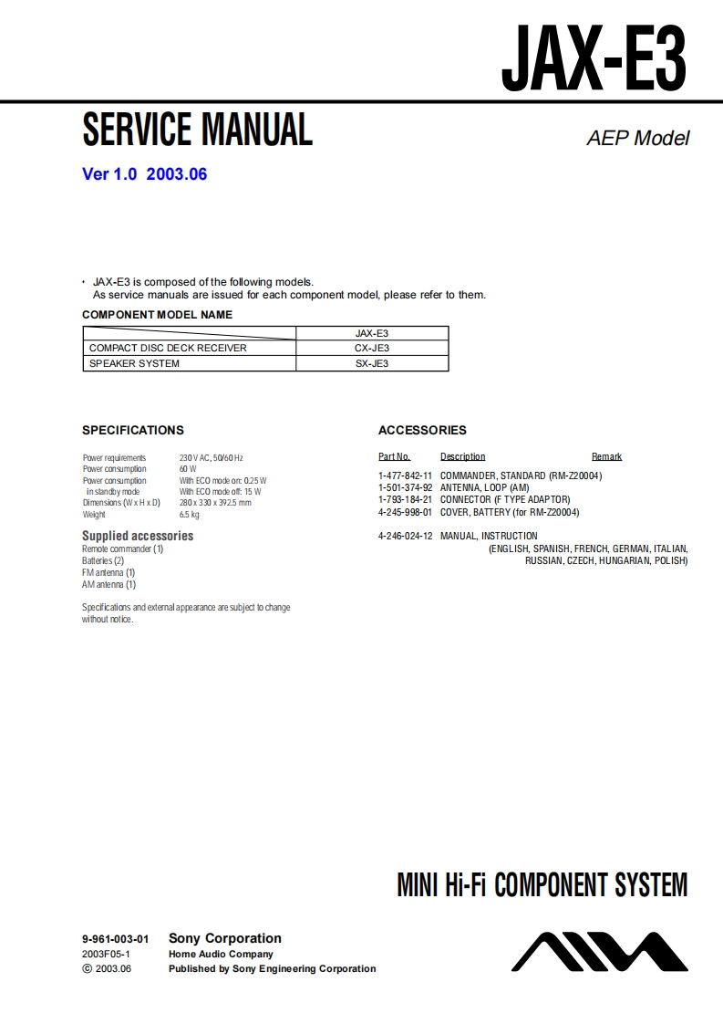 Aiwa-JAXE3-cs-维修说明书手册含电器原理图