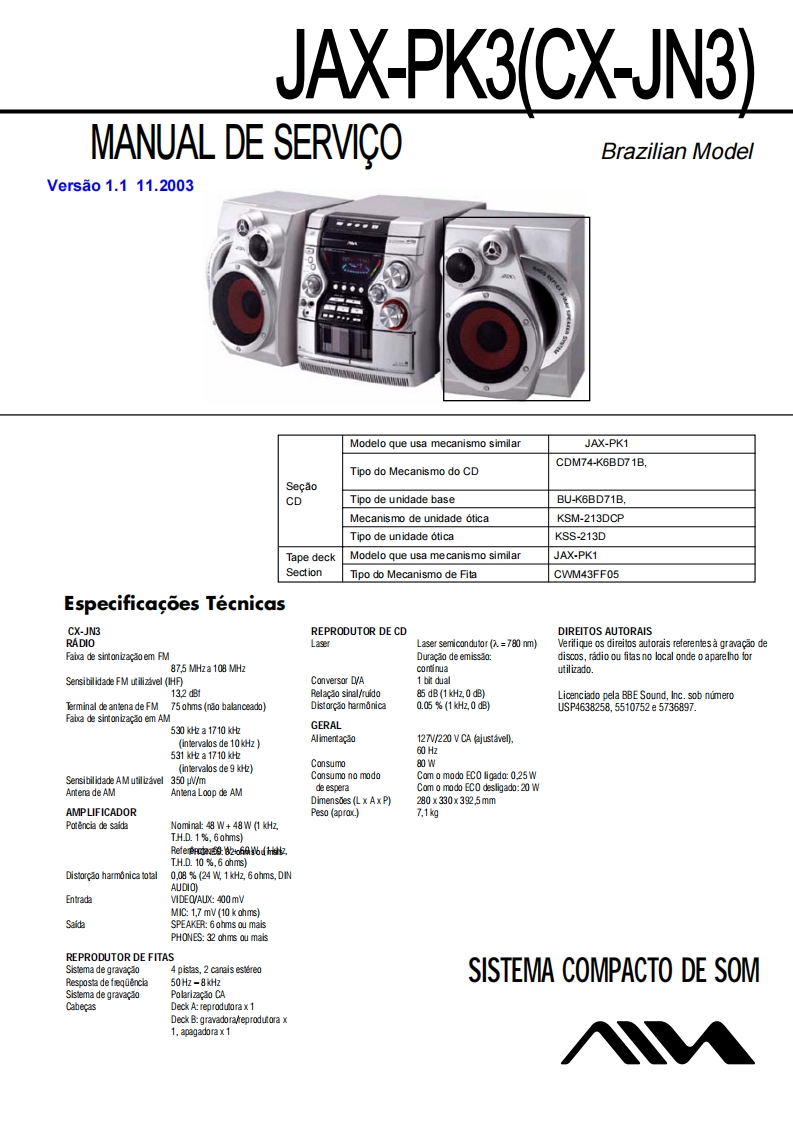 Aiwa-JAXPK3-cs-维修说明书手册含电器原理图