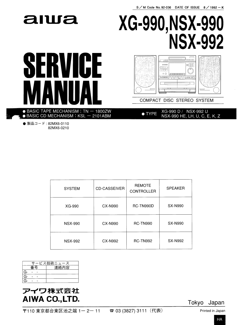Aiwa-NSX990-cs-维修说明书手册含电器原理图
