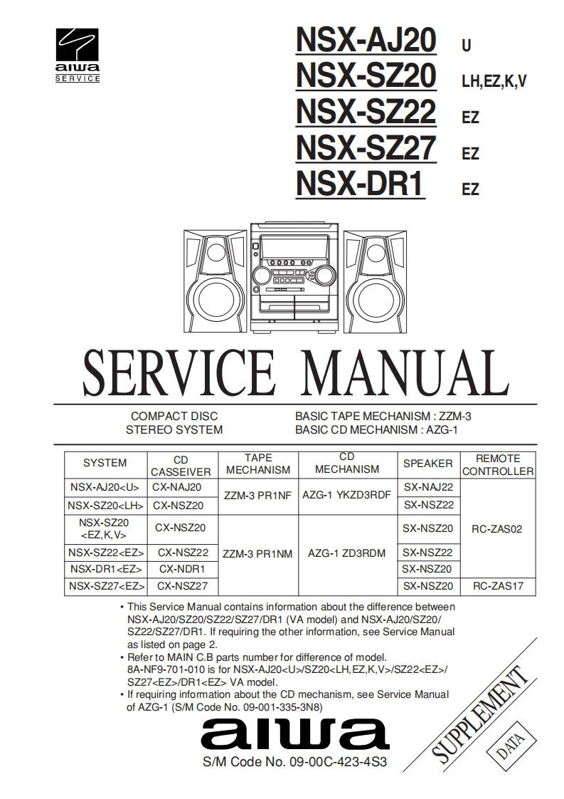 Aiwa-NSXAJ20-cs-维修说明书手册含电器原理图