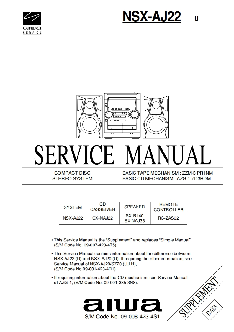 Aiwa-NSXAJ22-cs-维修说明书手册含电器原理图