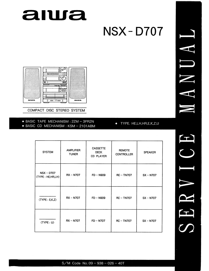 Aiwa-NSXD707-cs-维修说明书手册含电器原理图