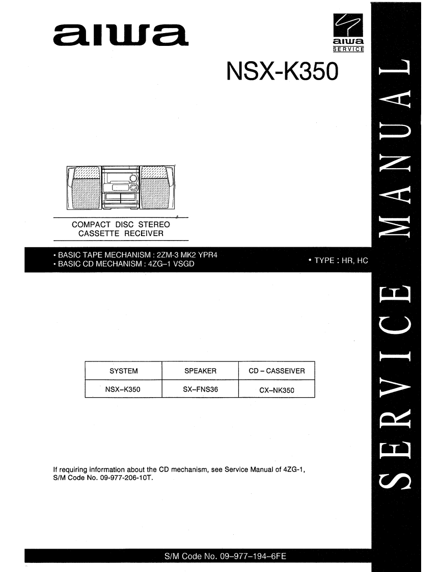 Aiwa-NSXK350-cs-维修说明书手册含电器原理图