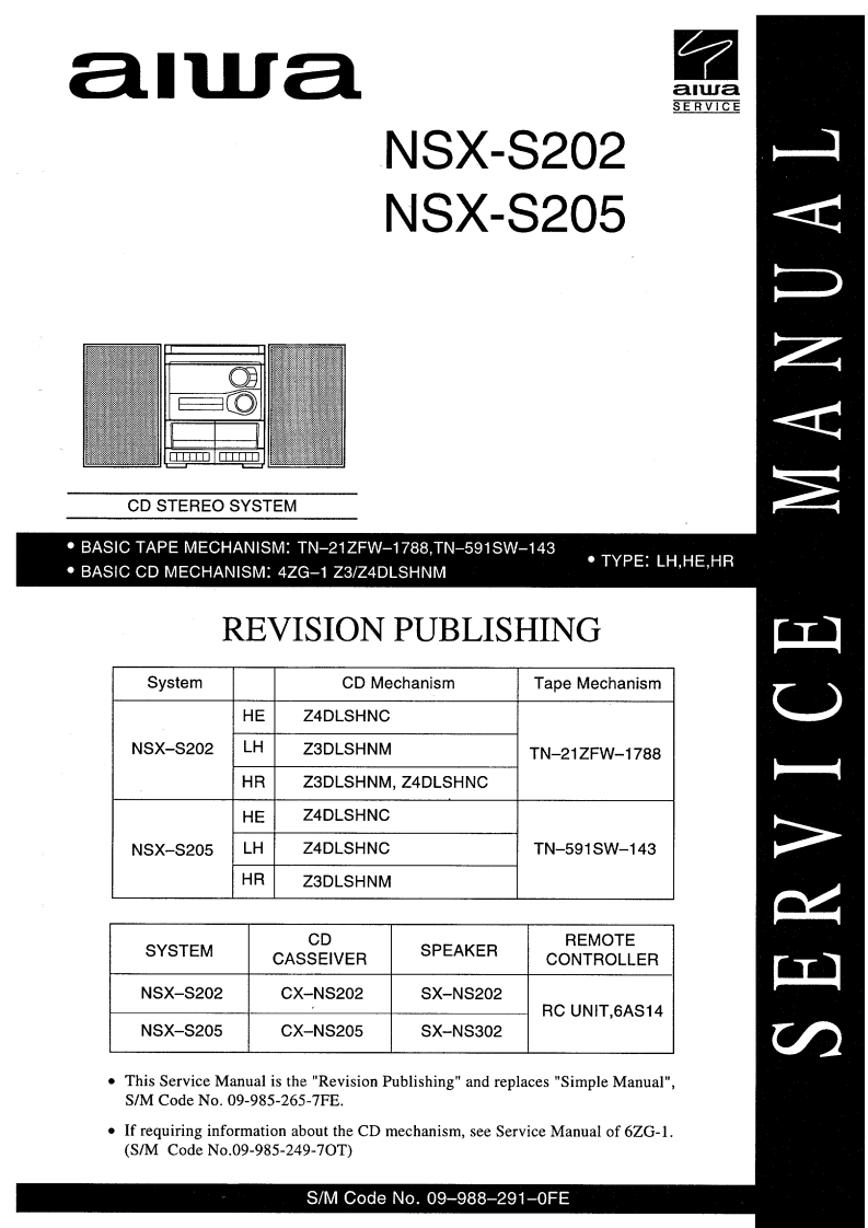 Aiwa-NSXS205-cs-维修说明书手册含电器原理图
