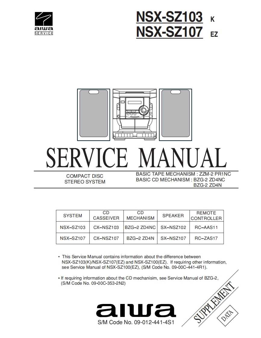 Aiwa-NSXSZ107-cs-维修说明书手册含电器原理图