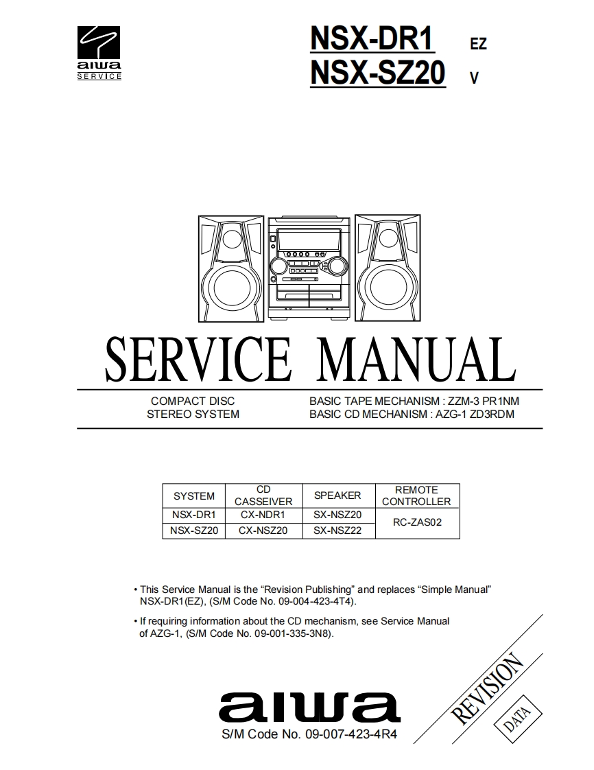 Aiwa-NSXSZ20-cs-维修说明书手册含电器原理图