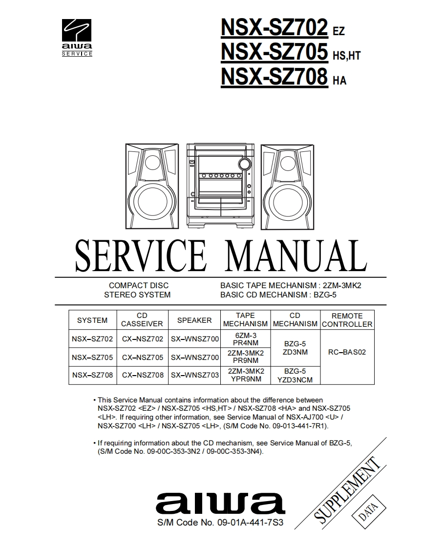 Aiwa-NSXSZ708-cs-维修说明书手册含电器原理图