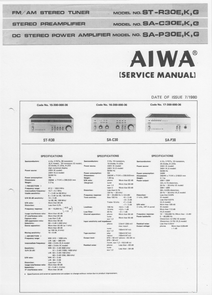 Aiwa-SAC30-pre-维修说明书手册含电器原理图
