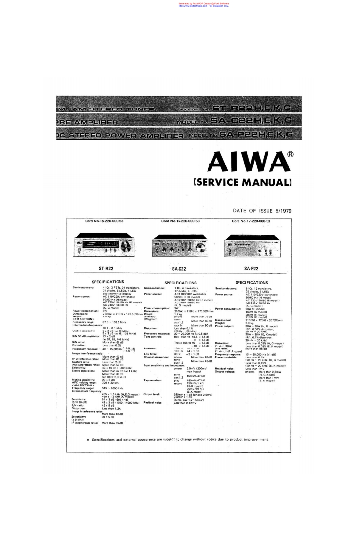 Aiwa-STR22-tun-维修说明书手册含电器原理图