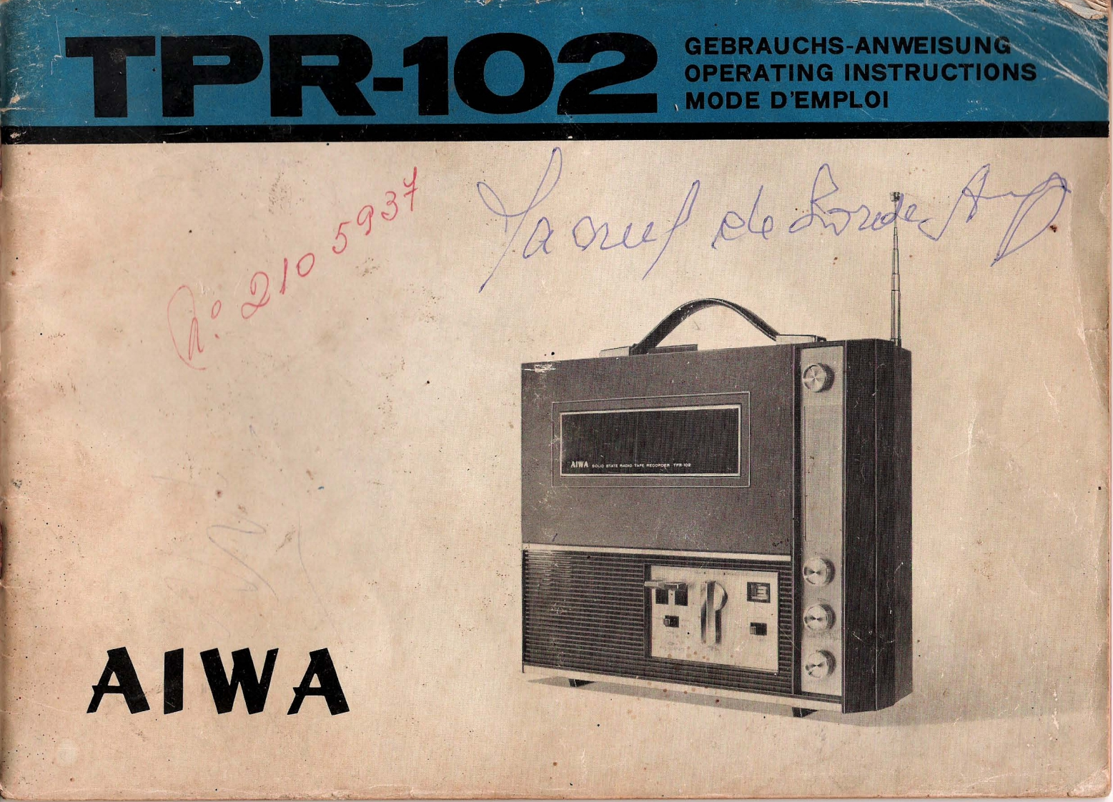 Aiwa-TPR102-tape-维修说明书手册含电器原理图