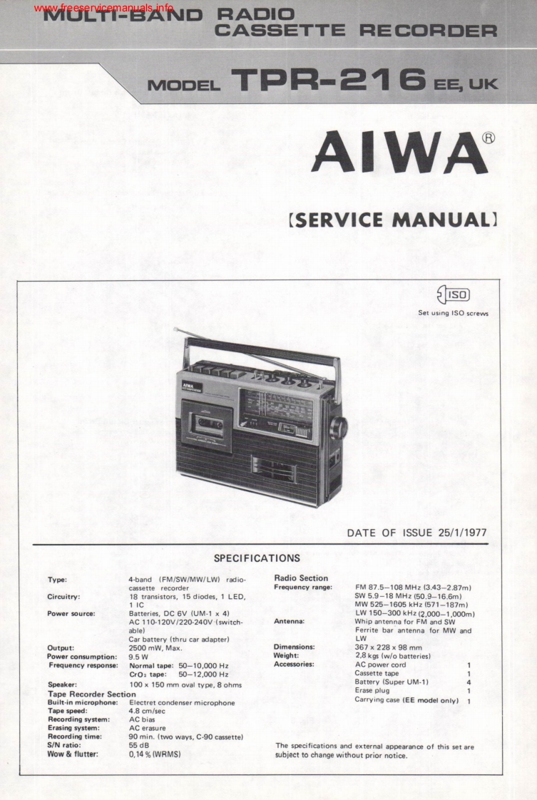 Aiwa-TPR216-tape-维修说明书手册含电器原理图