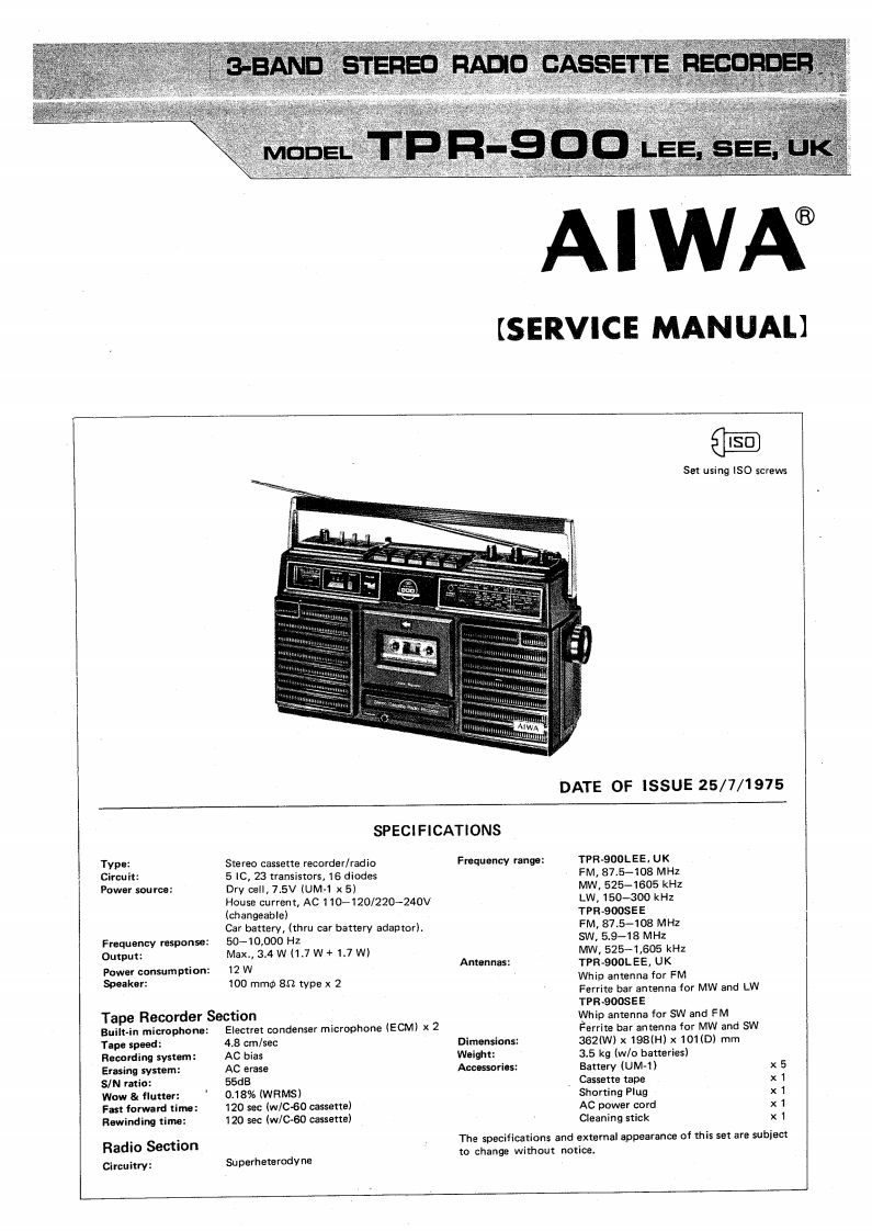 Aiwa-TPR900-tape-维修说明书手册含电器原理图