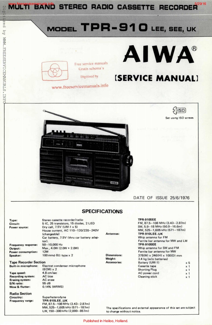 Aiwa-TPR910-tape-维修说明书手册含电器原理图