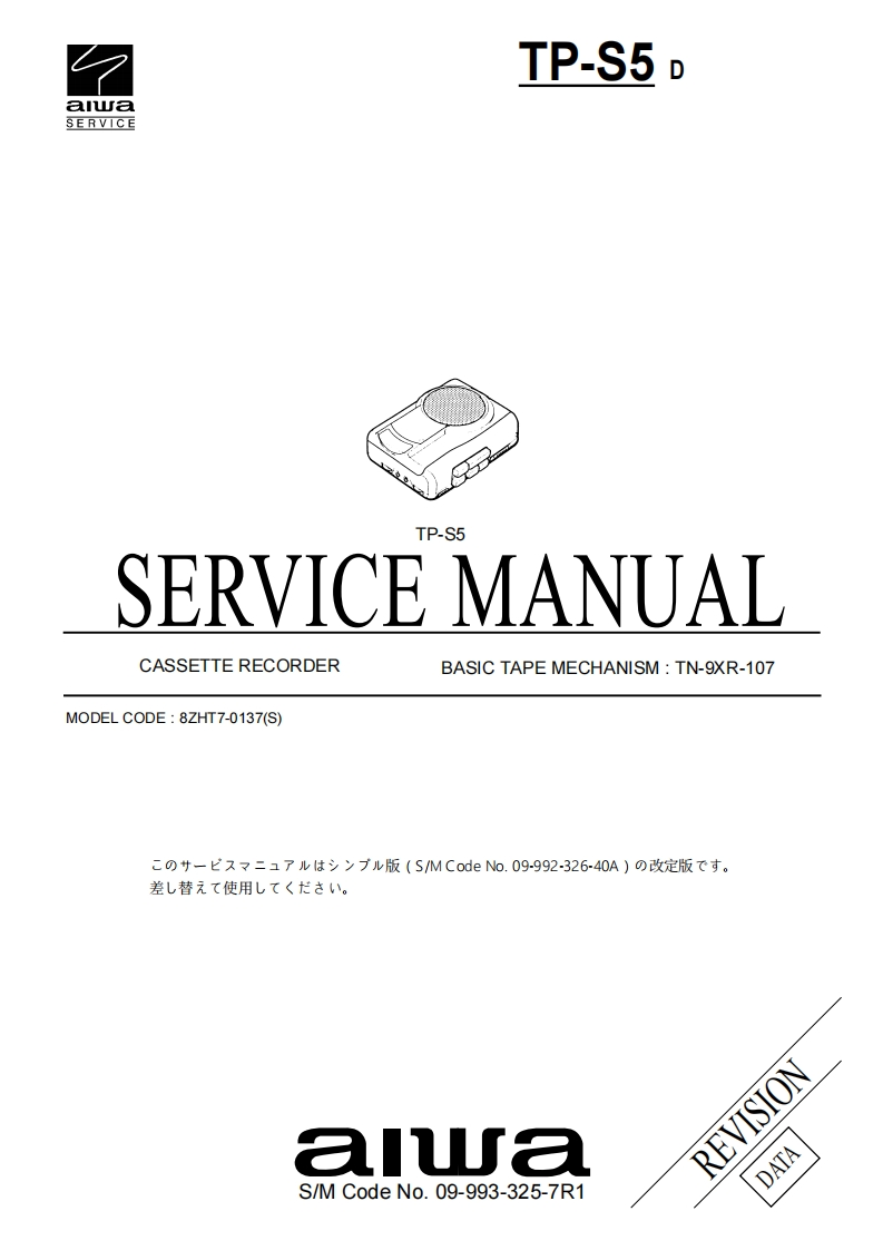 Aiwa-TPS5-tape-维修说明书手册含电器原理图