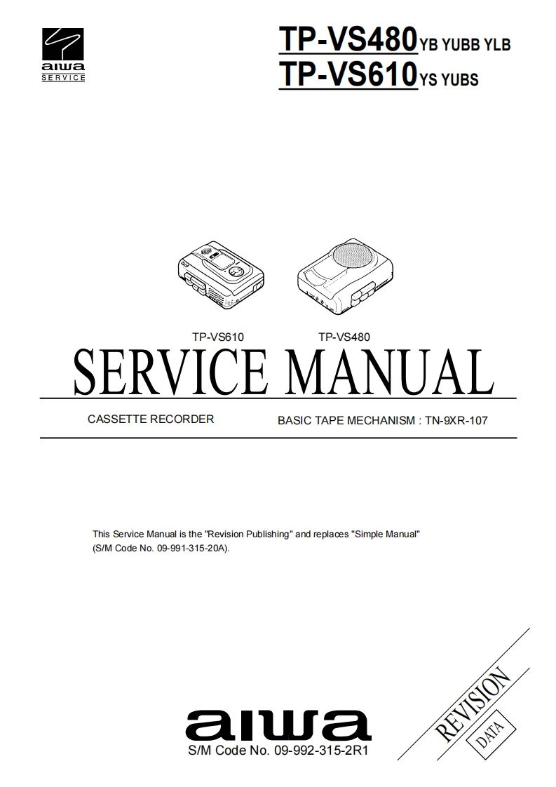 Aiwa-TPVS480-tape-维修说明书手册含电器原理图