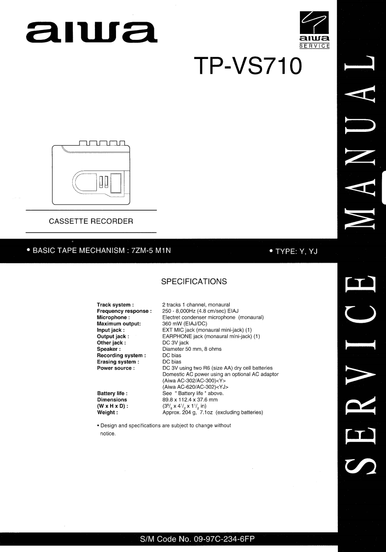 Aiwa-TPVS710-tape-维修说明书手册含电器原理图
