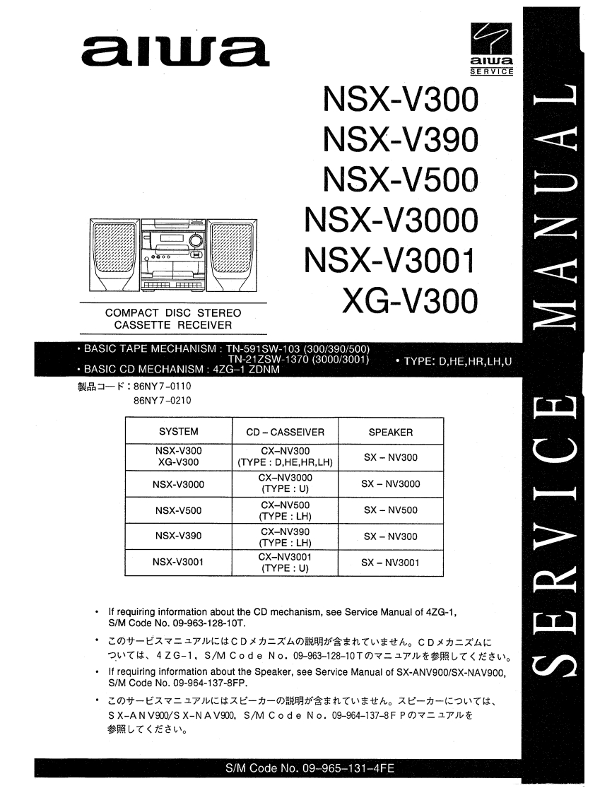 Aiwa-XGV300-cs-维修说明书手册含电器原理图