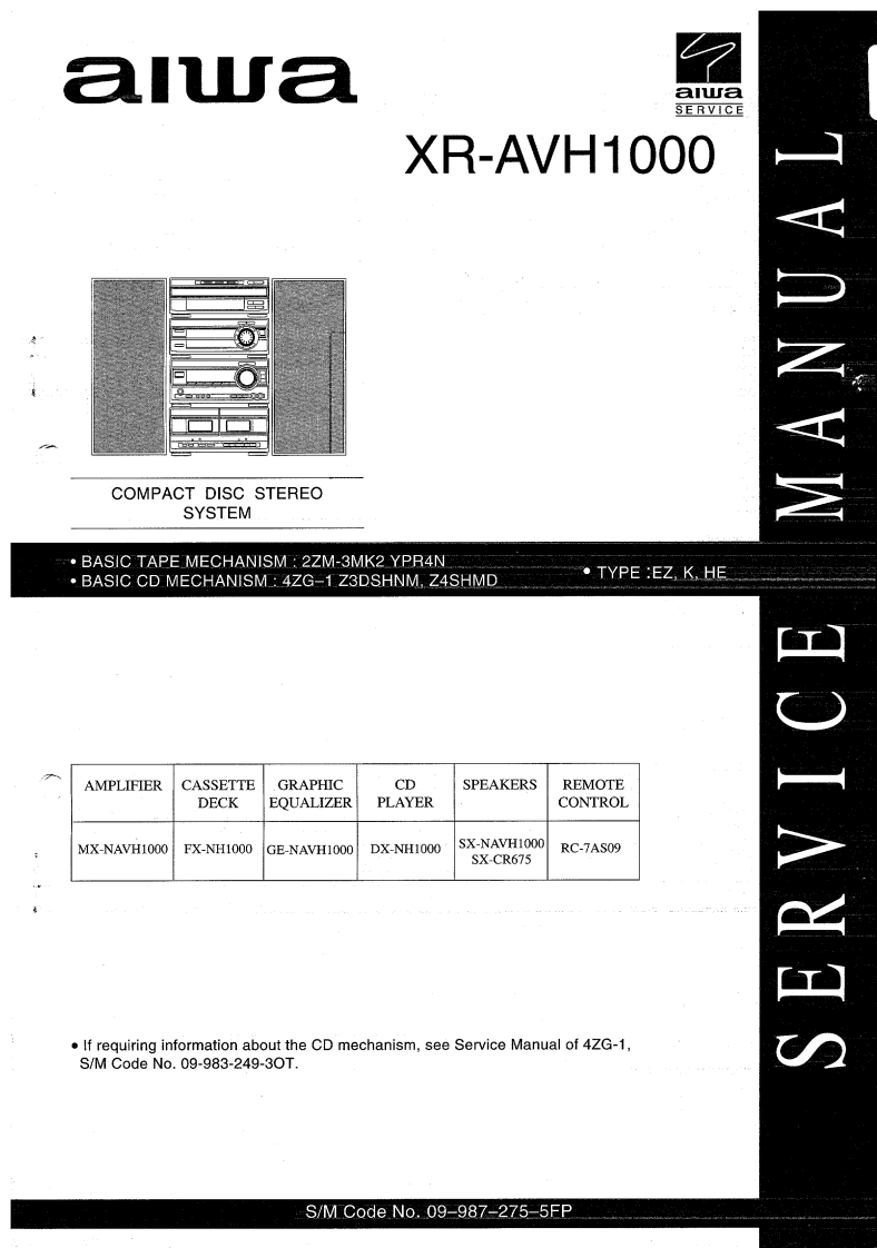 Aiwa-XRAVH1000-cs-维修说明书手册含电器原理图