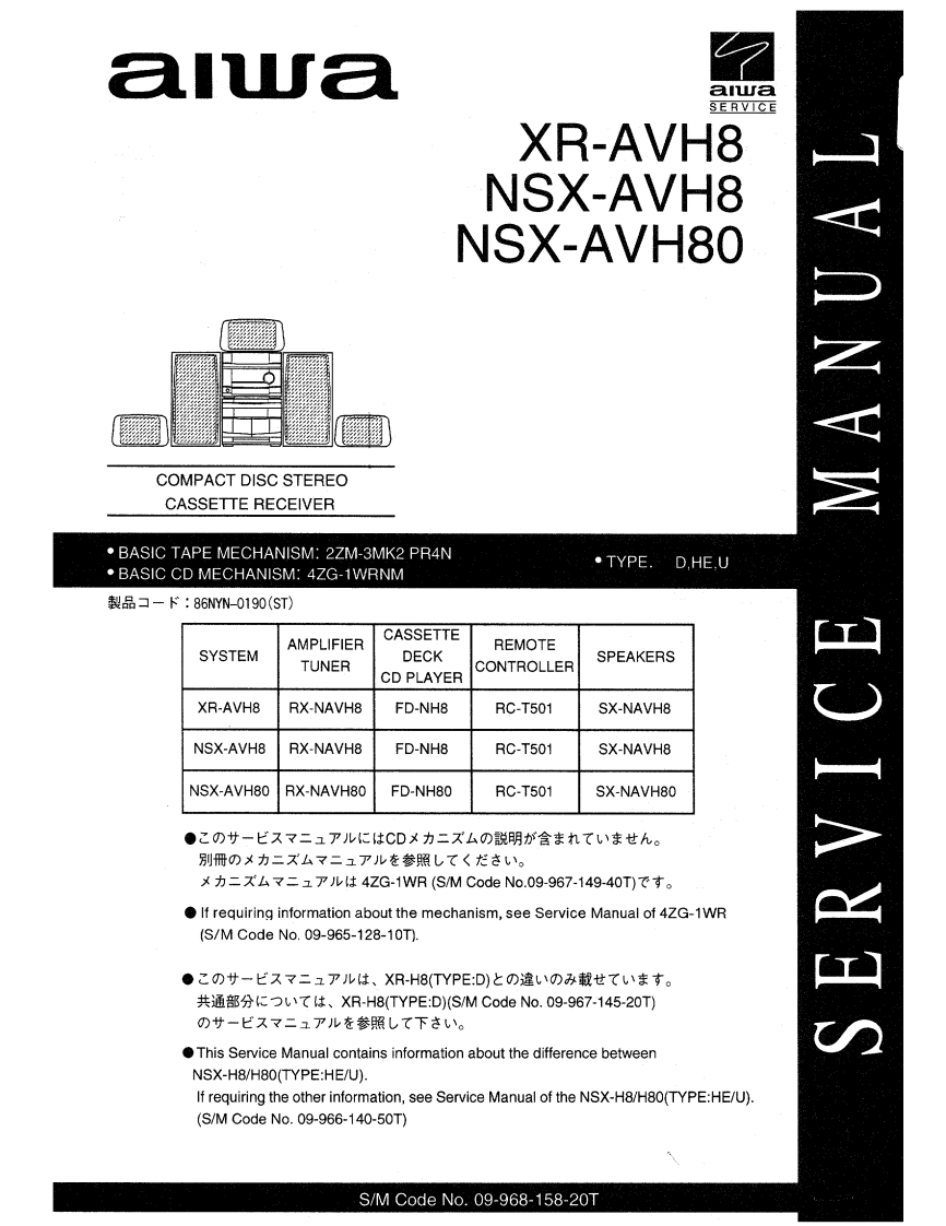 Aiwa-XRAVH8-cs-维修说明书手册含电器原理图