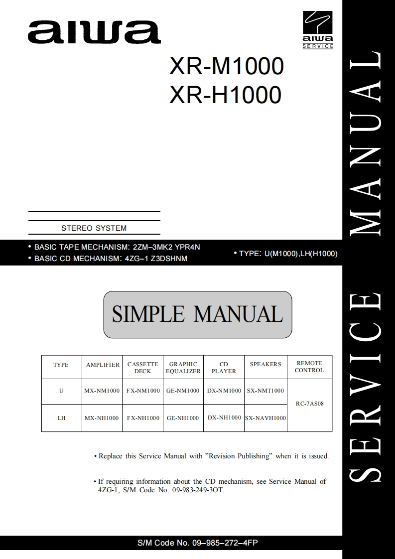 Aiwa-XRH1000-cs-维修说明书手册含电器原理图