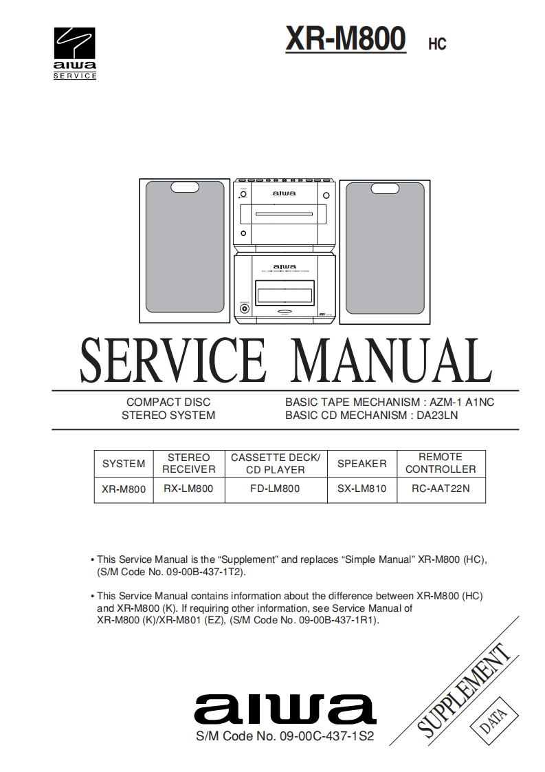 Aiwa-XRM800-cs-维修说明书手册含电器原理图