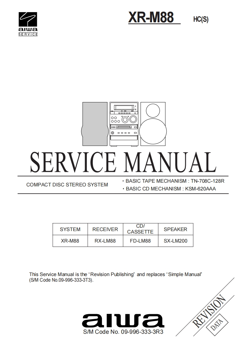Aiwa-XRM88-cs-维修说明书手册含电器原理图