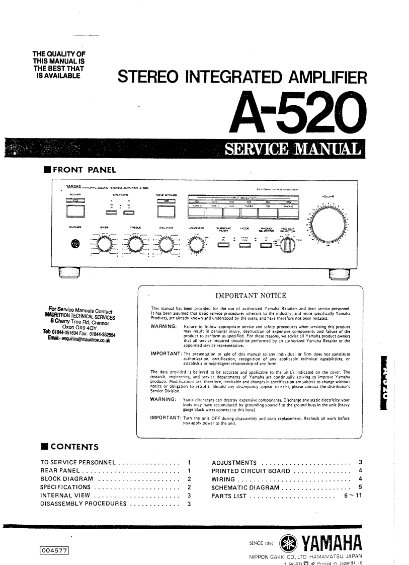 Akai-A520-int-维修说明书手册含电器原理图