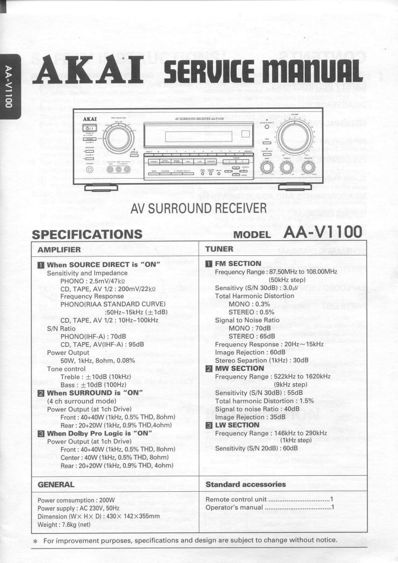 Akai-AAV-1100-维修电器原理图手册