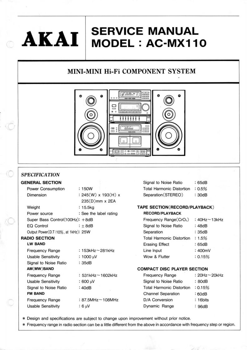 Akai-ACMX110-cs-维修说明书手册含电器原理图