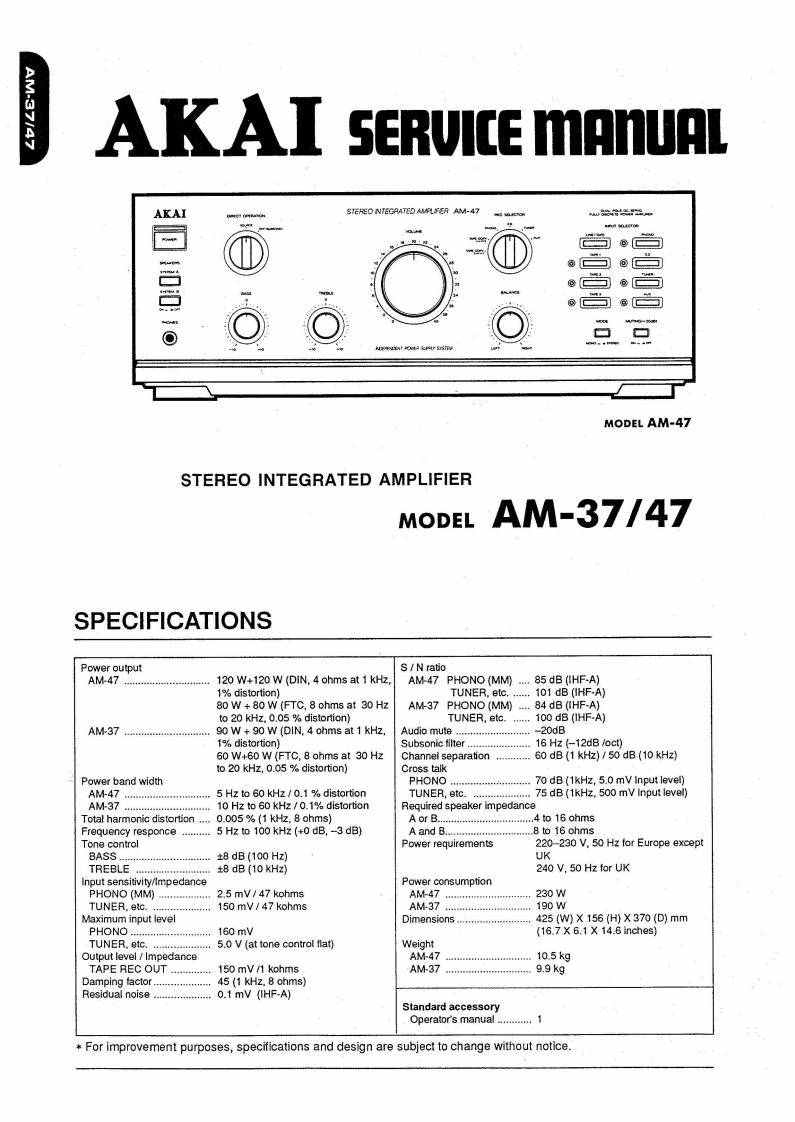 Akai-AM47-int-维修说明书手册含电器原理图