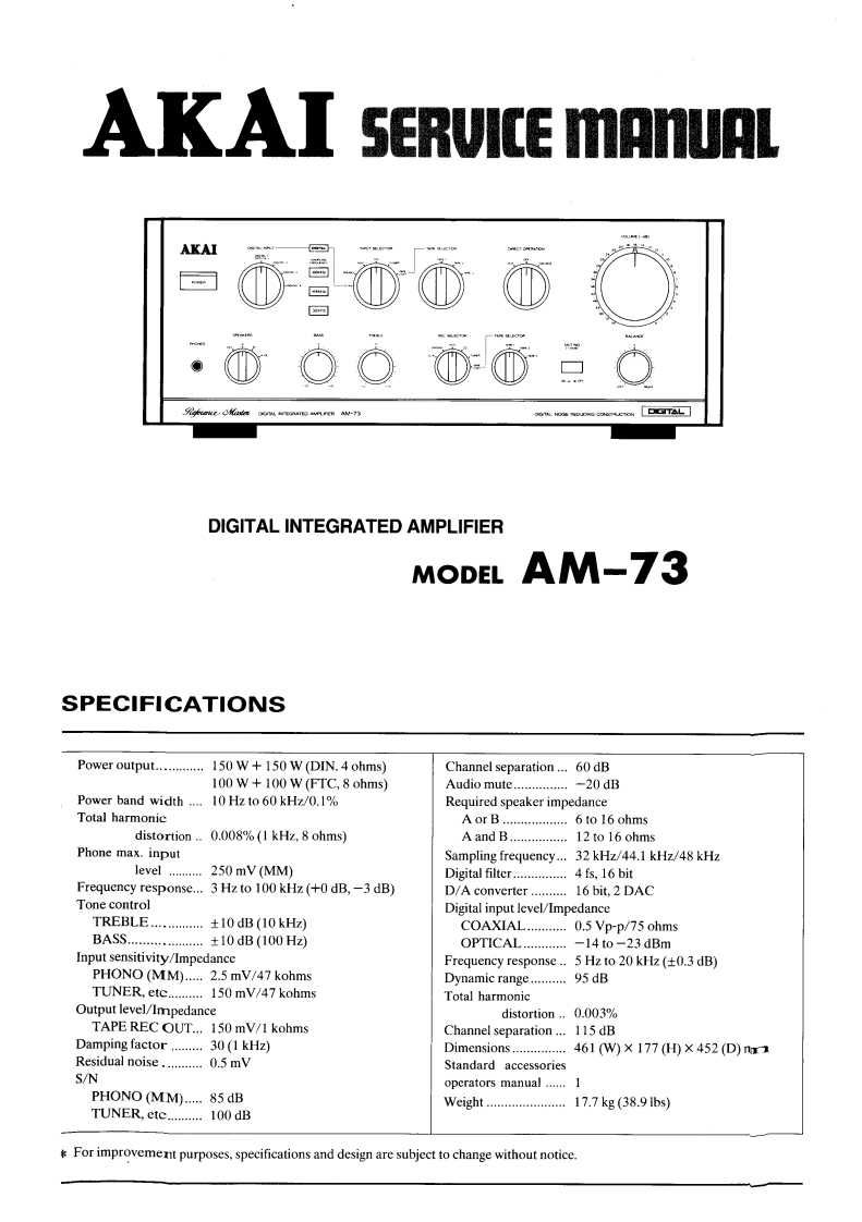 Akai-AM73-int-维修说明书手册含电器原理图