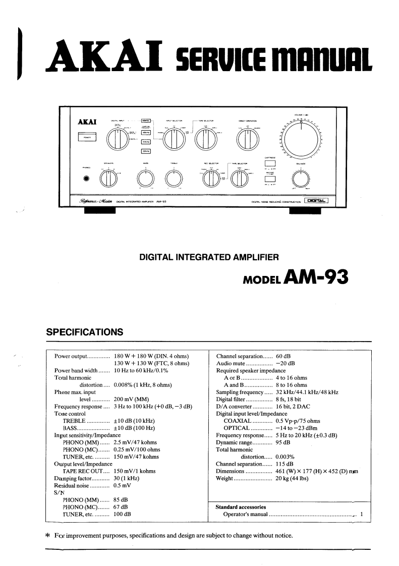 Akai-AM93-int-维修说明书手册含电器原理图
