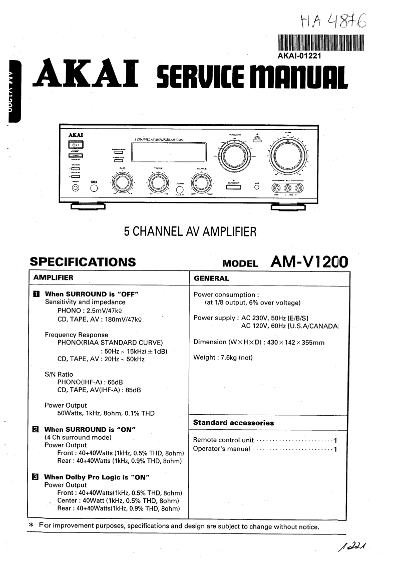 Akai-AMV1200-avr-维修说明书手册含电器原理图